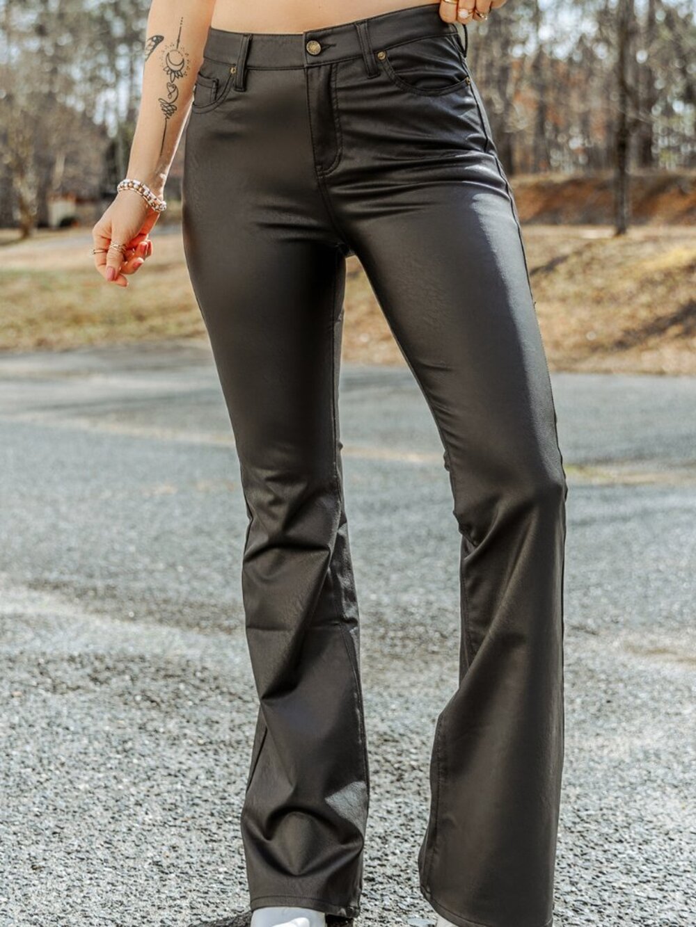 NWOT Black Skinny Faux Leather Flared Pants